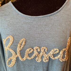 Blue Top with Gold 'Blessed' Embellishment